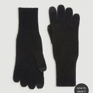 LOFT 100% Cashmere Ribbed Gloves in Black Winter Luxury Warm Snow Cozy